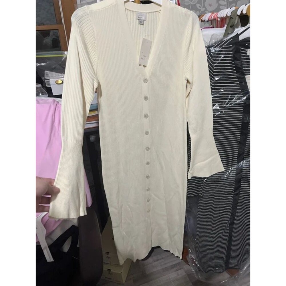 Long sweater button up dress